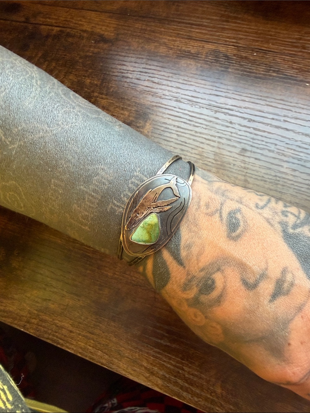 Sterling silver and green turquoise animal Stone Women's Bracelet blue whale